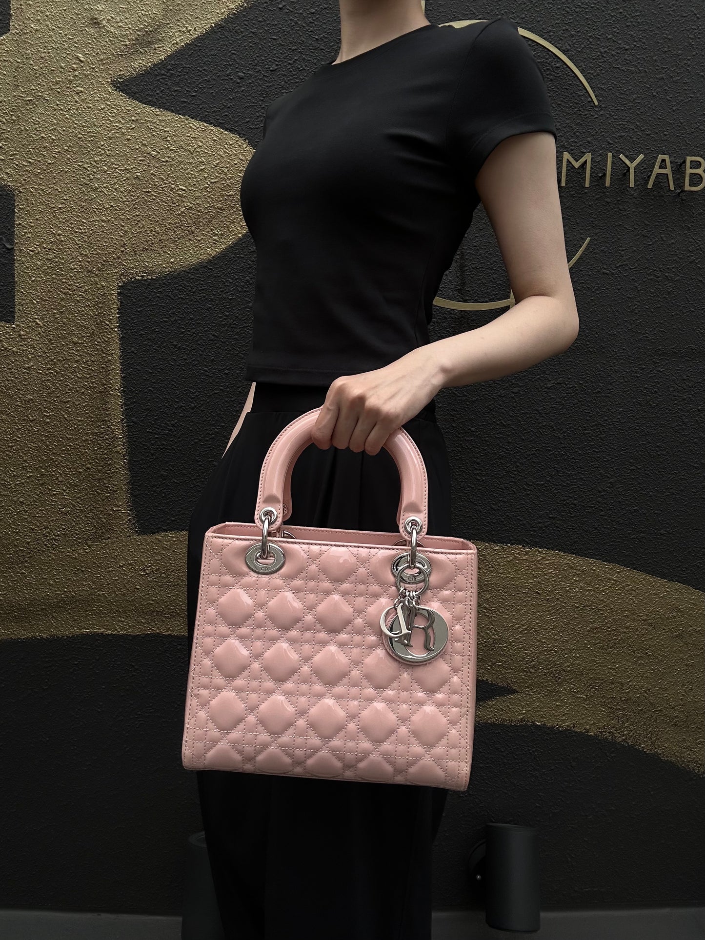 DIOR Cannage Lady Dior Lambskin Handbag Pink Silver Hardware With Shoulder Strap
