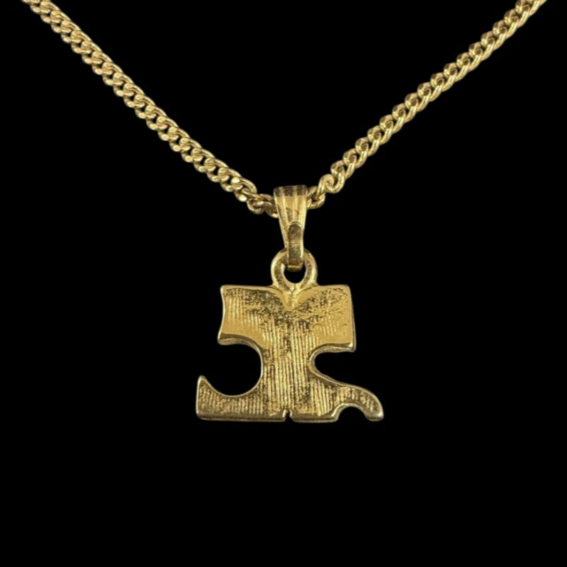 COURREGES Gold Alloy Initial Pendant Rhinestone Necklace