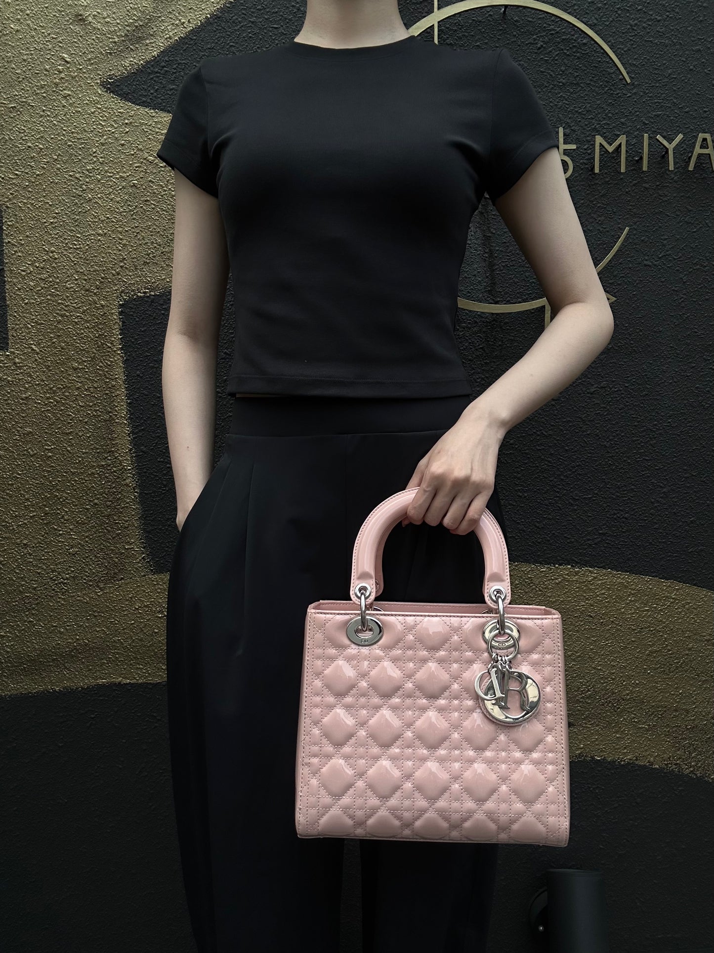 DIOR Cannage Lady Dior Lambskin Handbag Pink Silver Hardware With Shoulder Strap