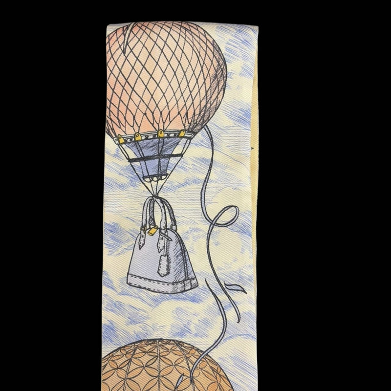 LOUIS VUITTON White & Blue Hot Air Balloon And Bird Pattern Silk Scarf