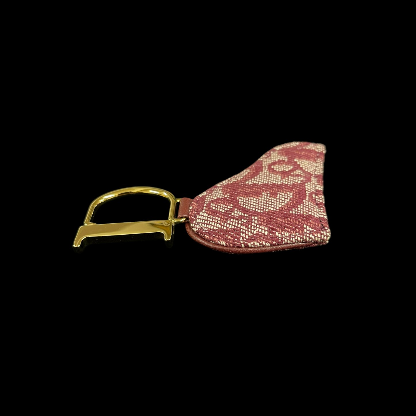 DIOR Saddle Canvas Bag Charm Coin Purse Burgundy Gold Hardware