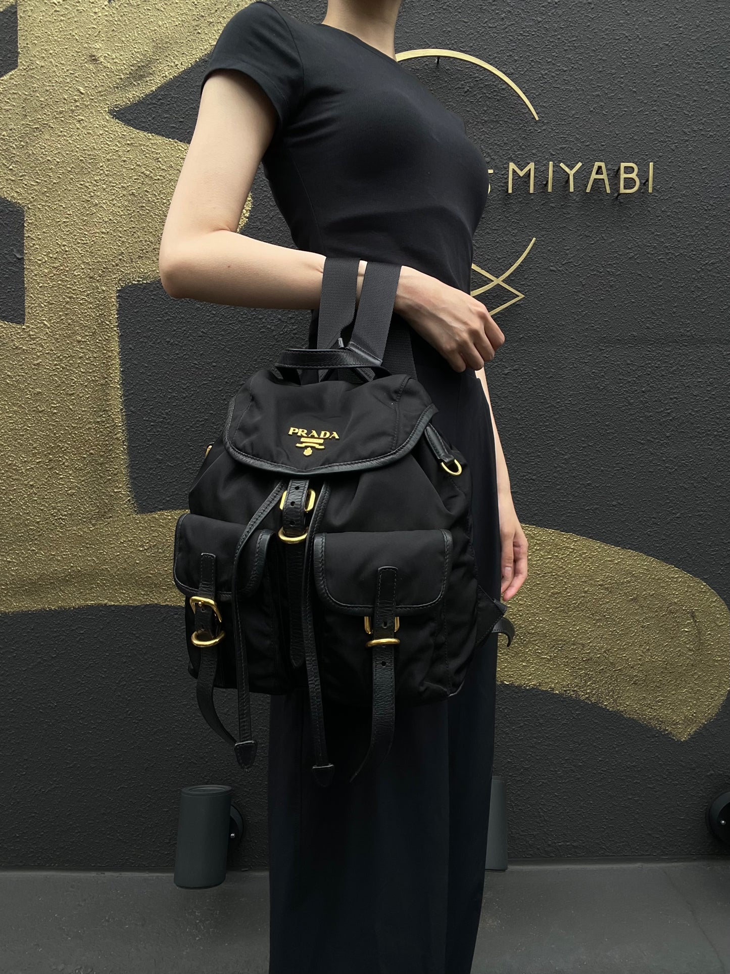 PRADA Nylon Backpack Black Gold Hardware