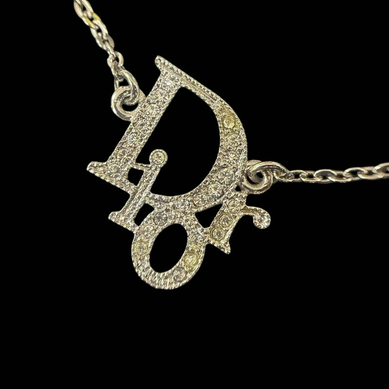 DIOR Dior Logo Pendant Necklace Rhinestone Silver Alloy Hardware