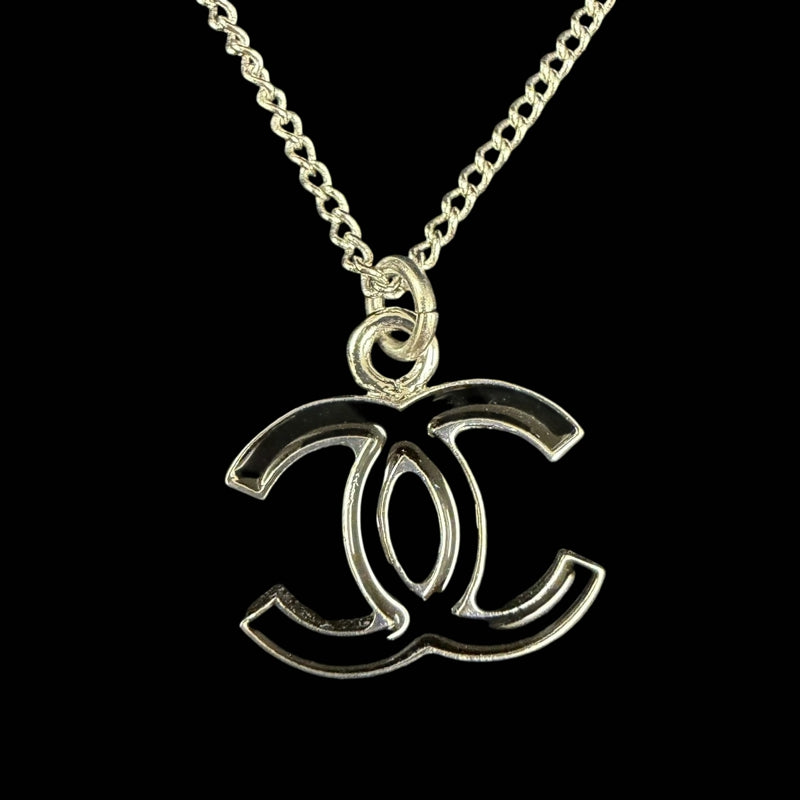 CHANEL Coco Mark Pendant Necklace, Black/Silver Hardware, 06V
