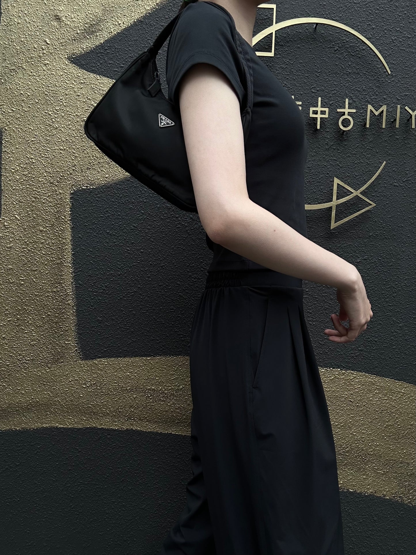 PRADA Nylon Hobo Underarm Bag Black