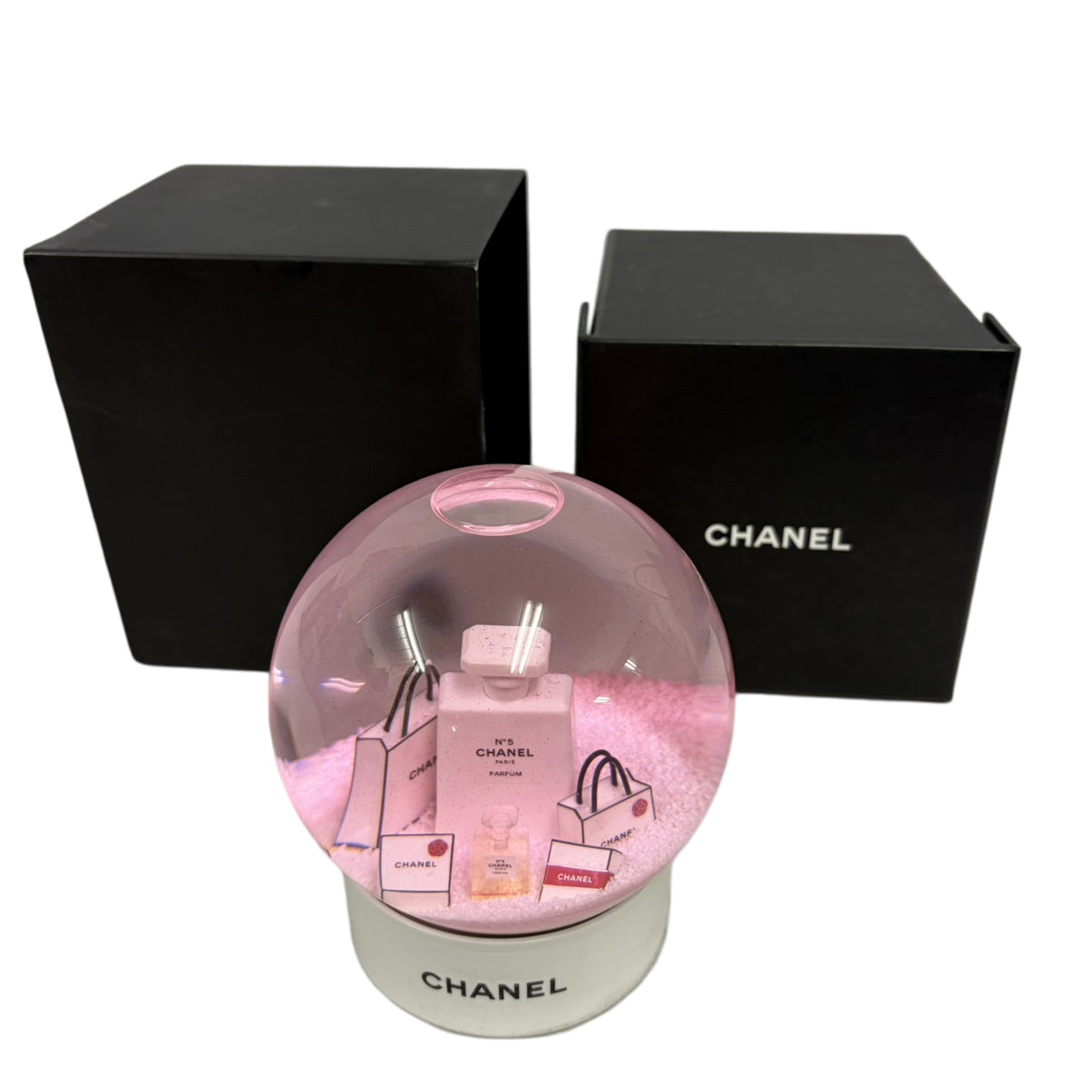 CHANEL Pink Snow Globe Crystal Decor With Original Box