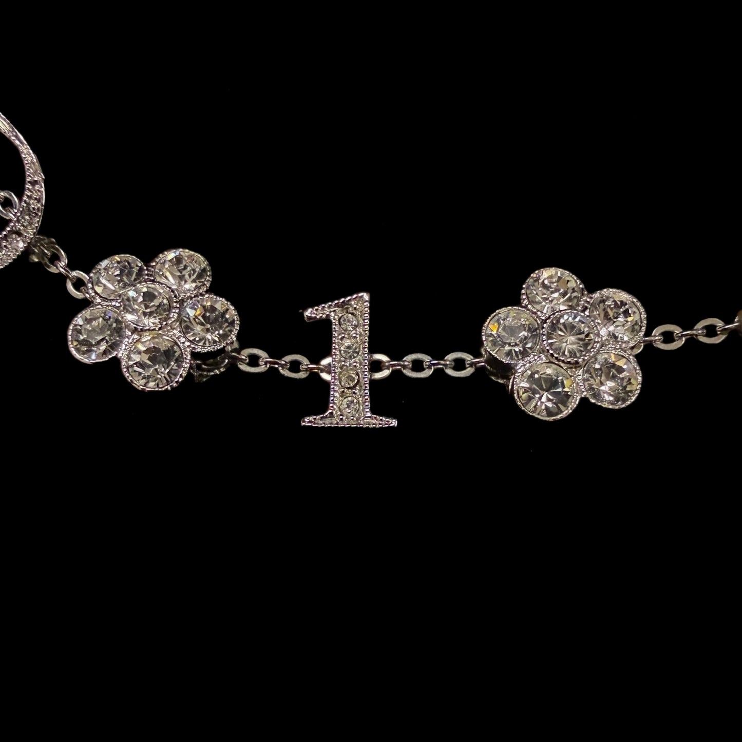 CHRISTIAN DIOR Flower & Letter Crystal Inlay Necklace Gold Tone Metal Thin Chain Adjustable Clasp Elegant Cute Design Full Set with Original Box and Dust Bag