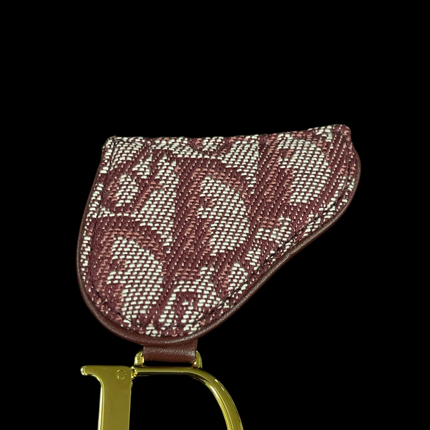 DIOR Saddle Canvas Bag Charm Coin Purse Burgundy Gold Hardware