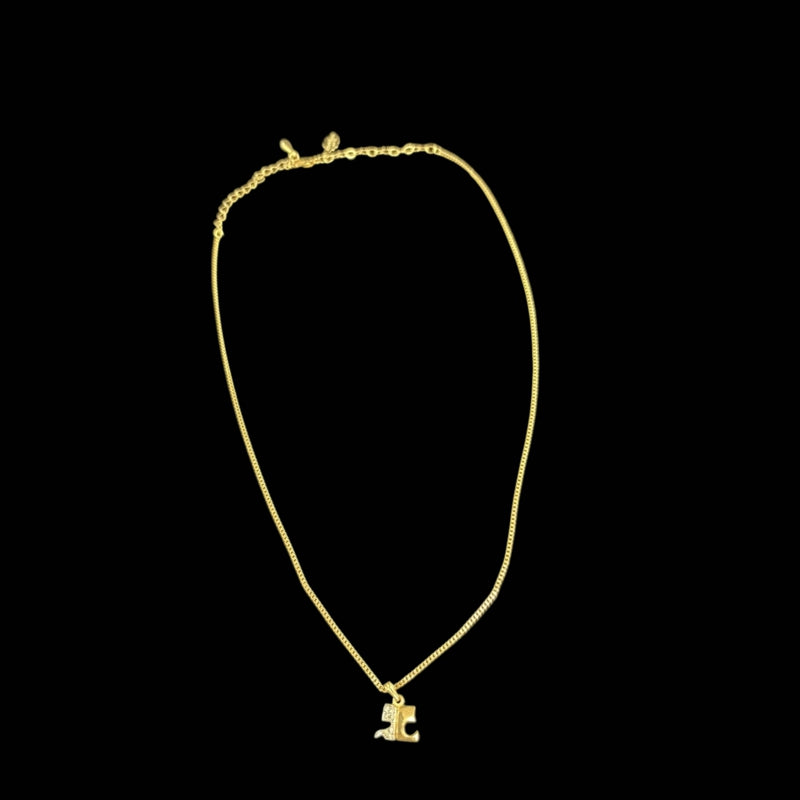 COURREGES Gold Alloy Initial Pendant Rhinestone Necklace