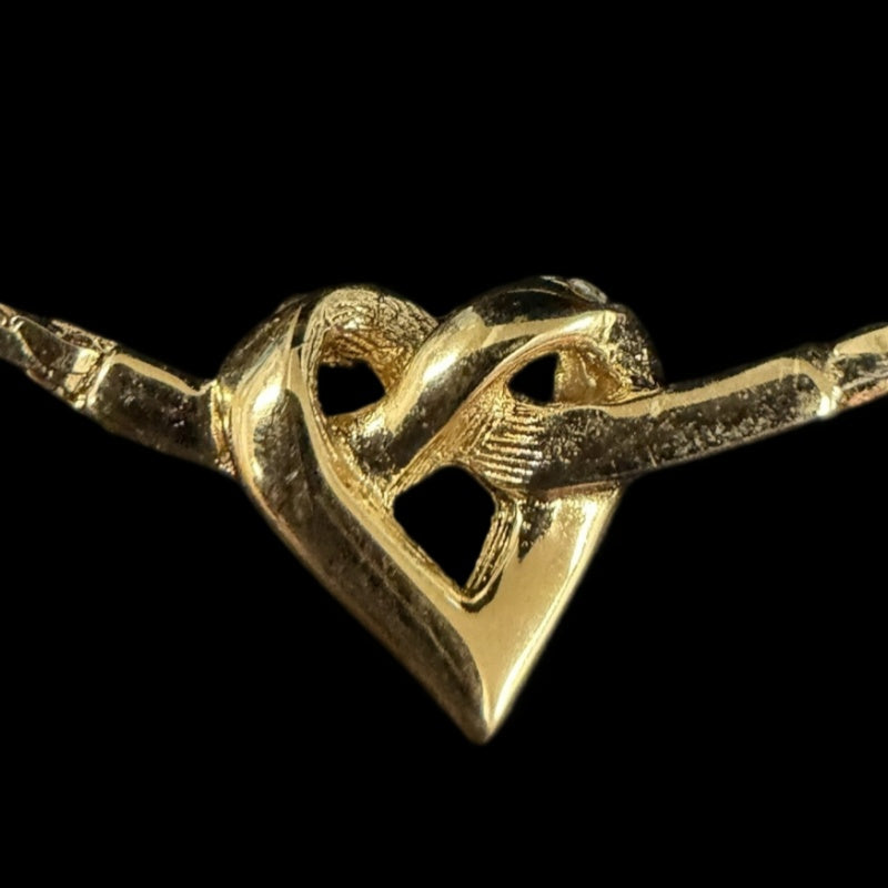 DIOR Gold Alloy Double Hollow Heart Rhinestone Necklace
