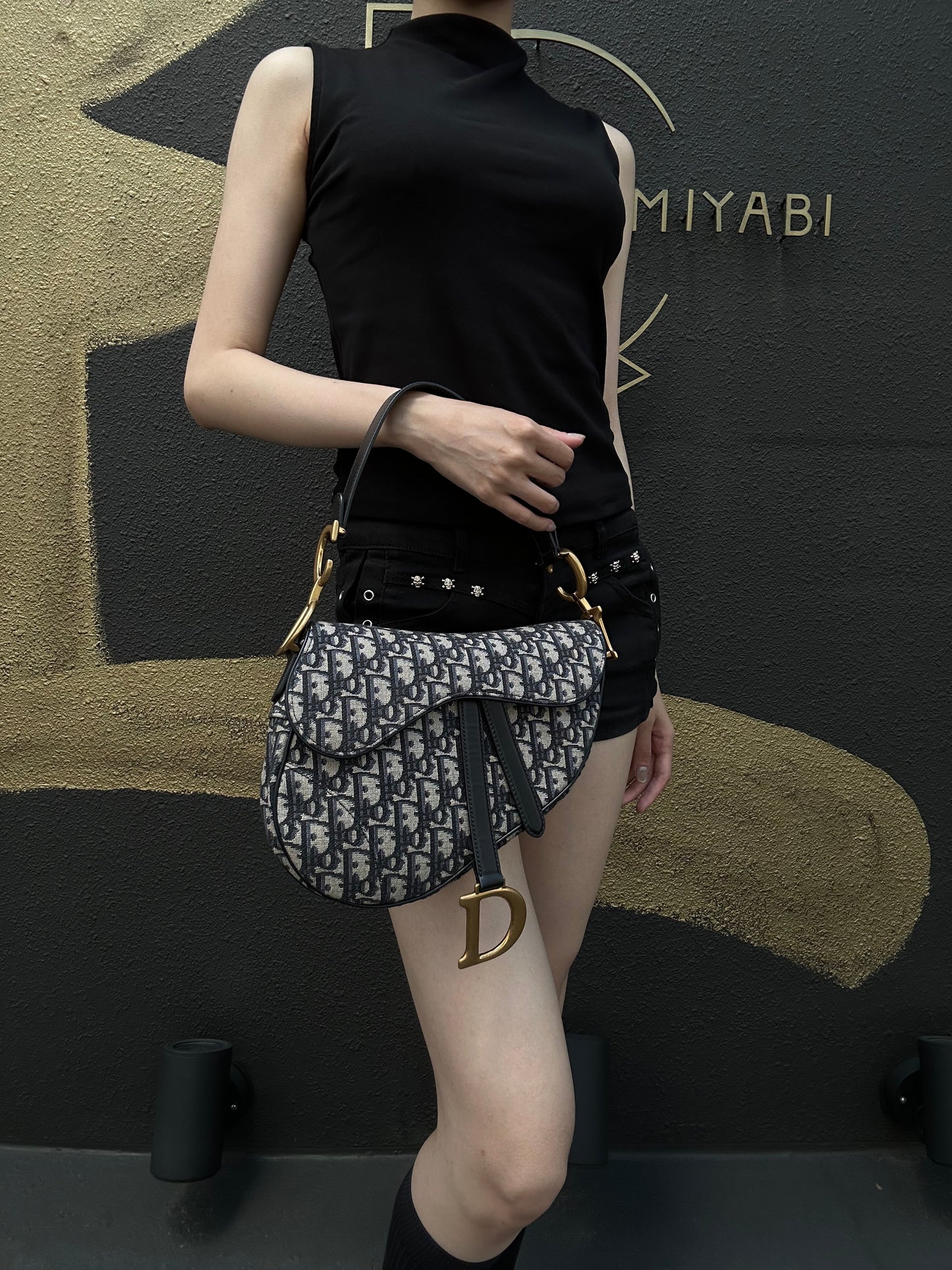 DIOR Saddle Bag Oblique Jacquard Canvas Gold Hardware Blue Navy