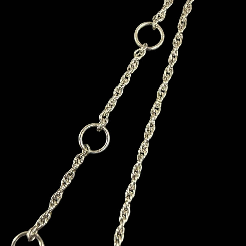 DIOR Dove Motif Pendant Necklace Rhinestone Silver Alloy Hardware