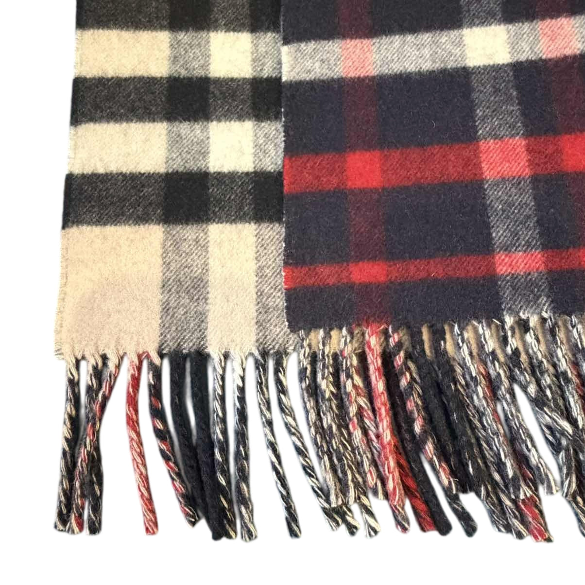BURBERRY Classic Check Beige Stripe Reversible Wool Cashmere Scarf