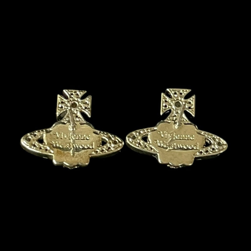 VIVIENNE WESTWOOD Saturn Earrings Silver Rhinestone Alloy With Original Case