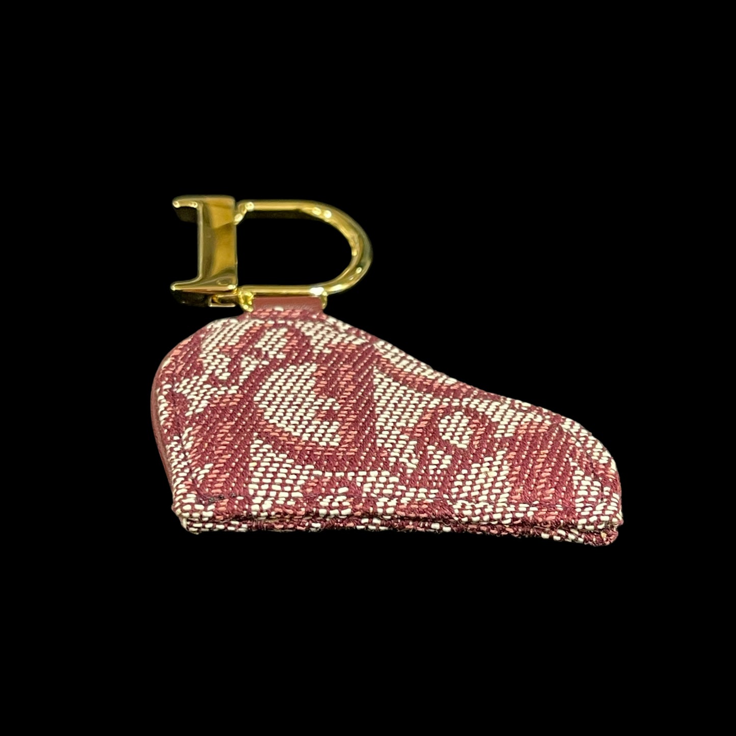 DIOR Saddle Canvas Bag Charm Coin Purse Burgundy Gold Hardware