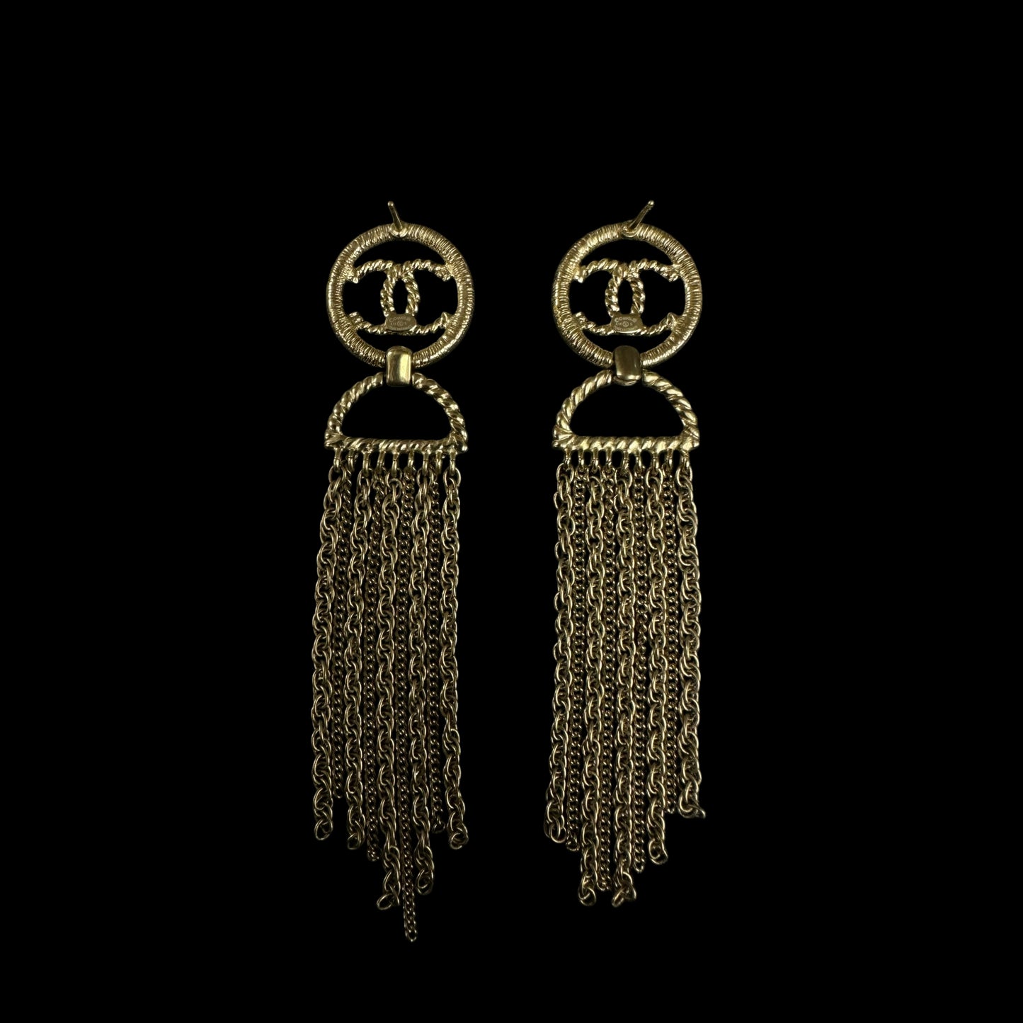 CHANEL Silver-tone Metal Fittings, Silver Alloy Logo Tassel Earrings