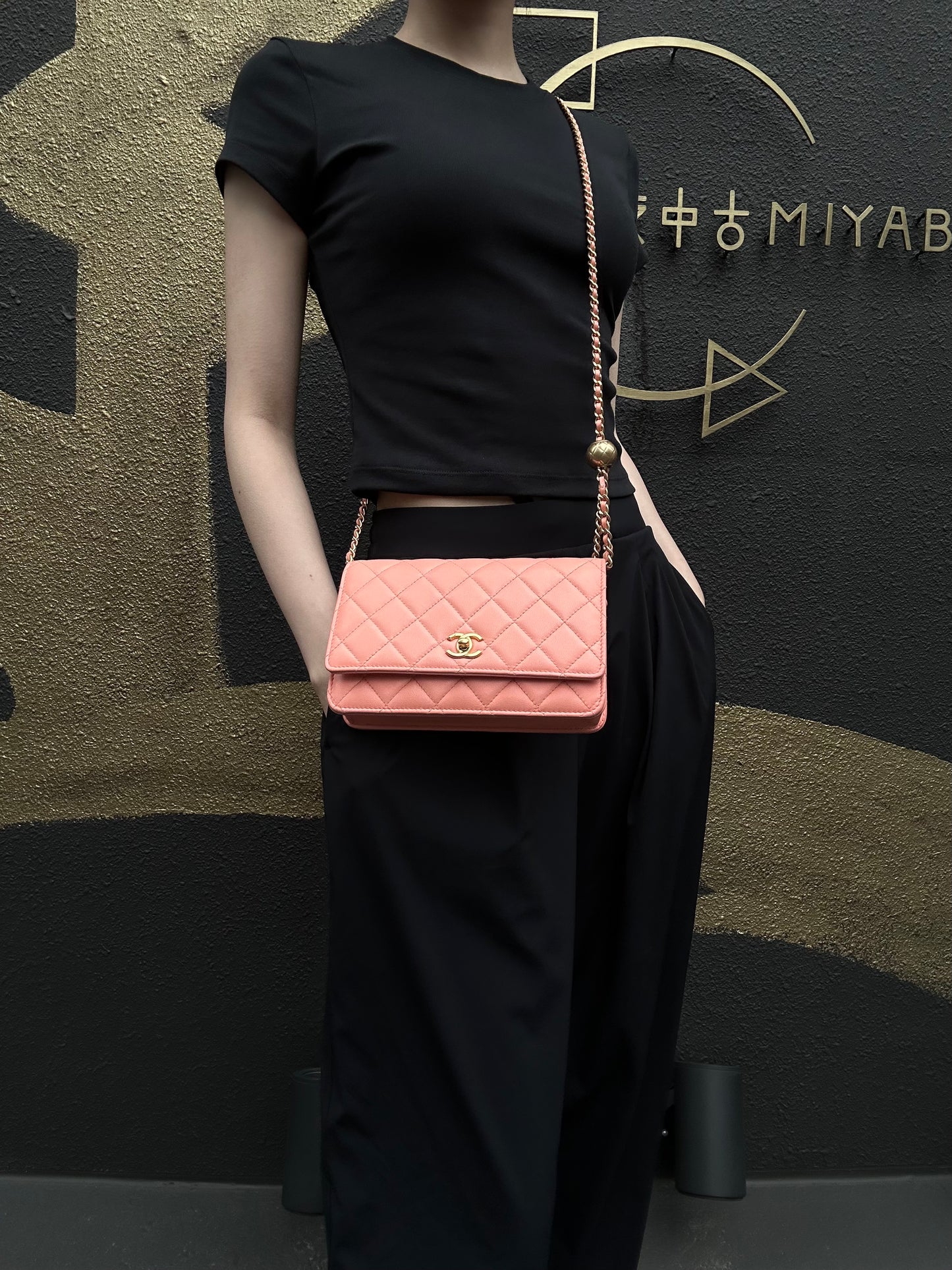 CHANEL Matelassé Lambskin Shoulder Bag Pink Gold-Tone Hardware Ball Clasp