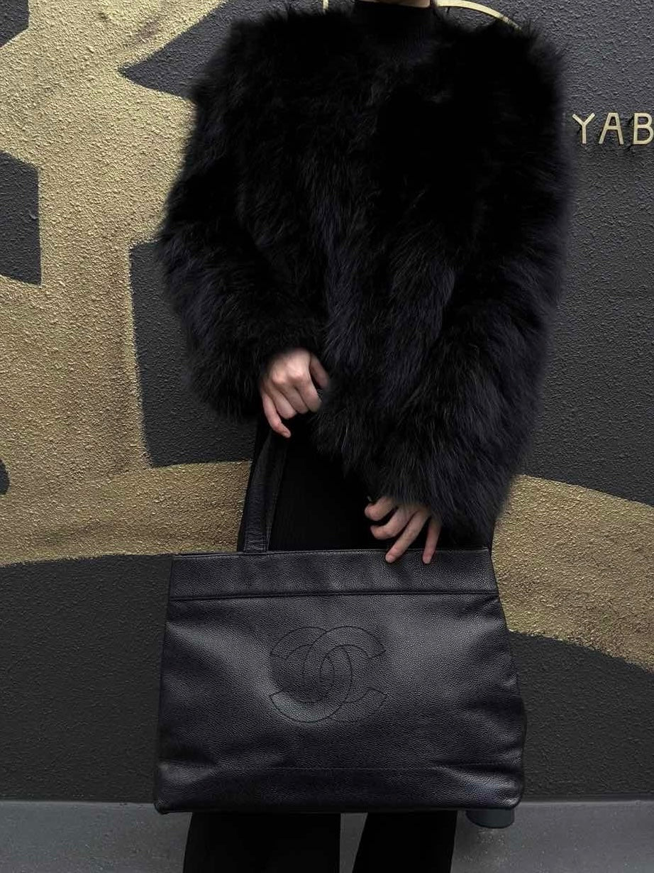 CHANEL Black Caviar Leather Tote Shoulder Bag