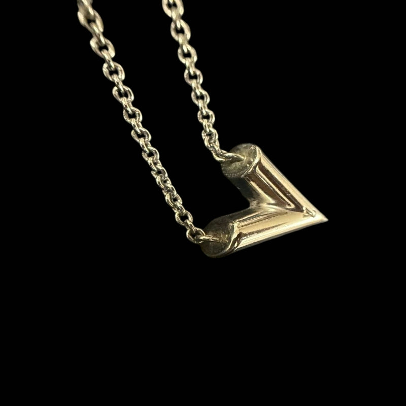 LOUIS VUITTON Essential V Logo Pendant Necklace Silver Alloy Hardware