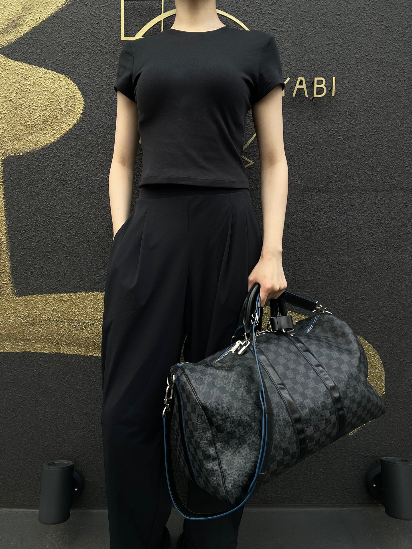 LOUIS VUITTON LV Keepall Damier Graphite Boston Travel Bag Black PVC