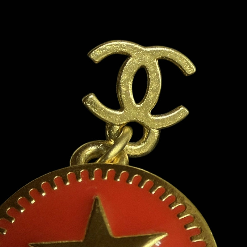 CHANEL Coco Mark Star Drop Earrings Enamel Gold Alloy Hardware