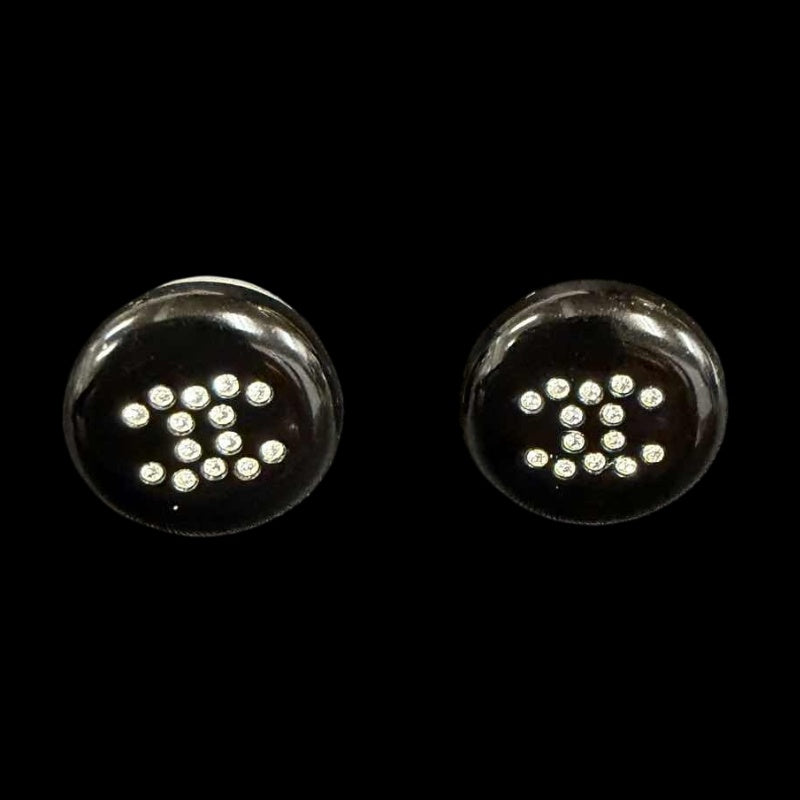 CHANEL CHANEL Coco Mark Earrings, Black Rhinestones, With Comments, CHANEL Black Rhinestone-Set Alloy Stud Earrings