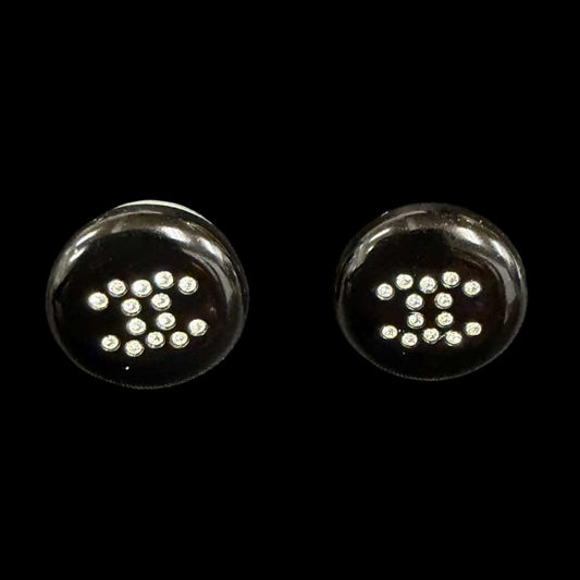 CHANEL CHANEL Coco Mark Earrings, Black Rhinestones, With Comments, CHANEL Black Rhinestone-Set Alloy Stud Earrings