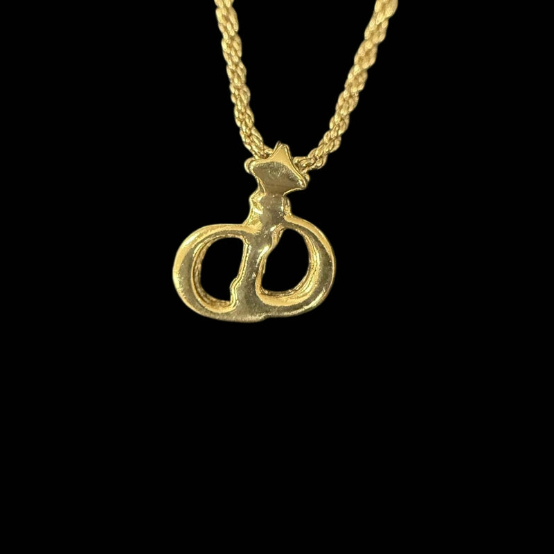 DIOR CD Logo Pendant Necklace Rhinestone Gold Alloy Hardware