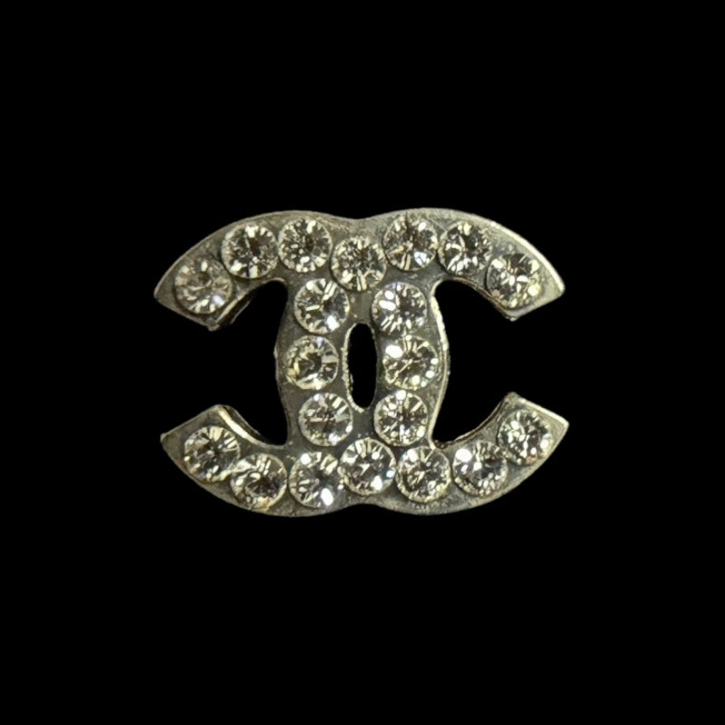 CHANEL CC Logo Earrings Pair Accessory Silver Metal Full Rhinestone Inlay Small Elegant Classic Design