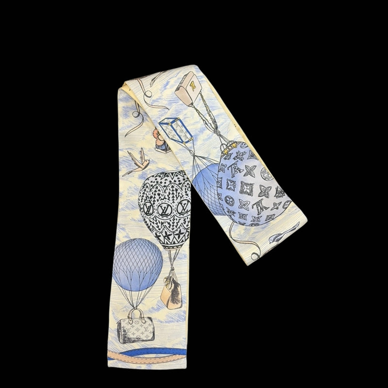 LOUIS VUITTON White & Blue Hot Air Balloon And Bird Pattern Silk Scarf