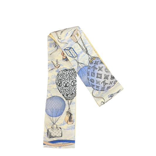 LOUIS VUITTON White & Blue Hot Air Balloon And Bird Pattern Silk Scarf