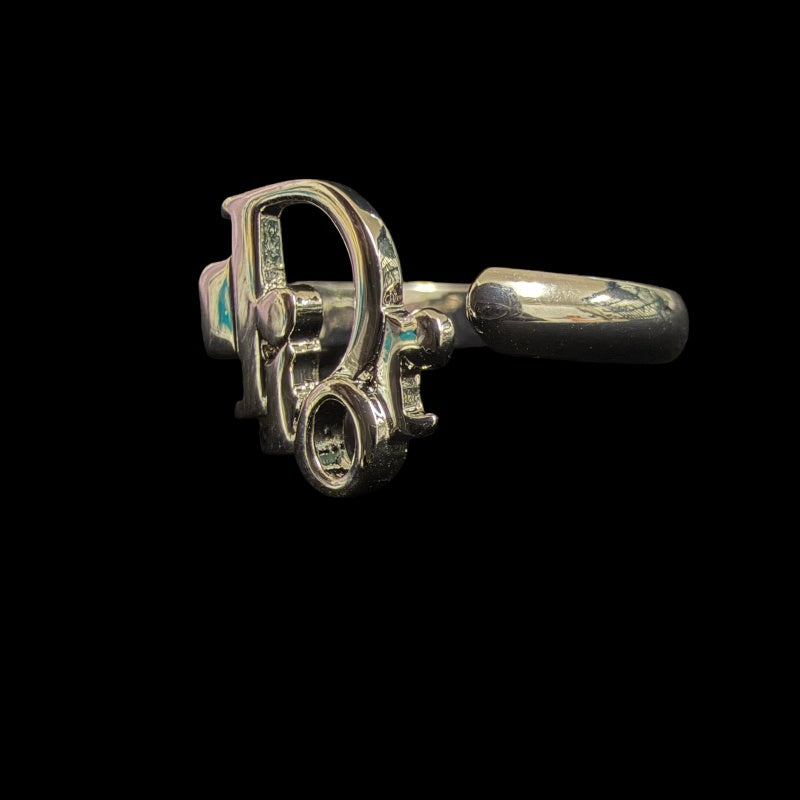 CHRISTIAN DIOR Logo Letter Ring Accessory Silver Metal Cutout Design Minimalist Retro Fashion