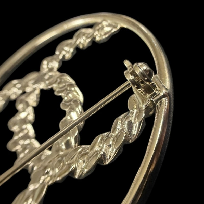 CHANEL Coco Mark Round Brooch Rhinestone Gold Alloy Hardware
