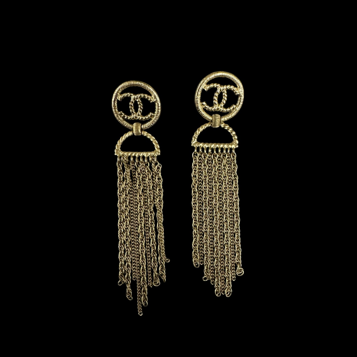CHANEL Silver-tone Metal Fittings, Silver Alloy Logo Tassel Earrings