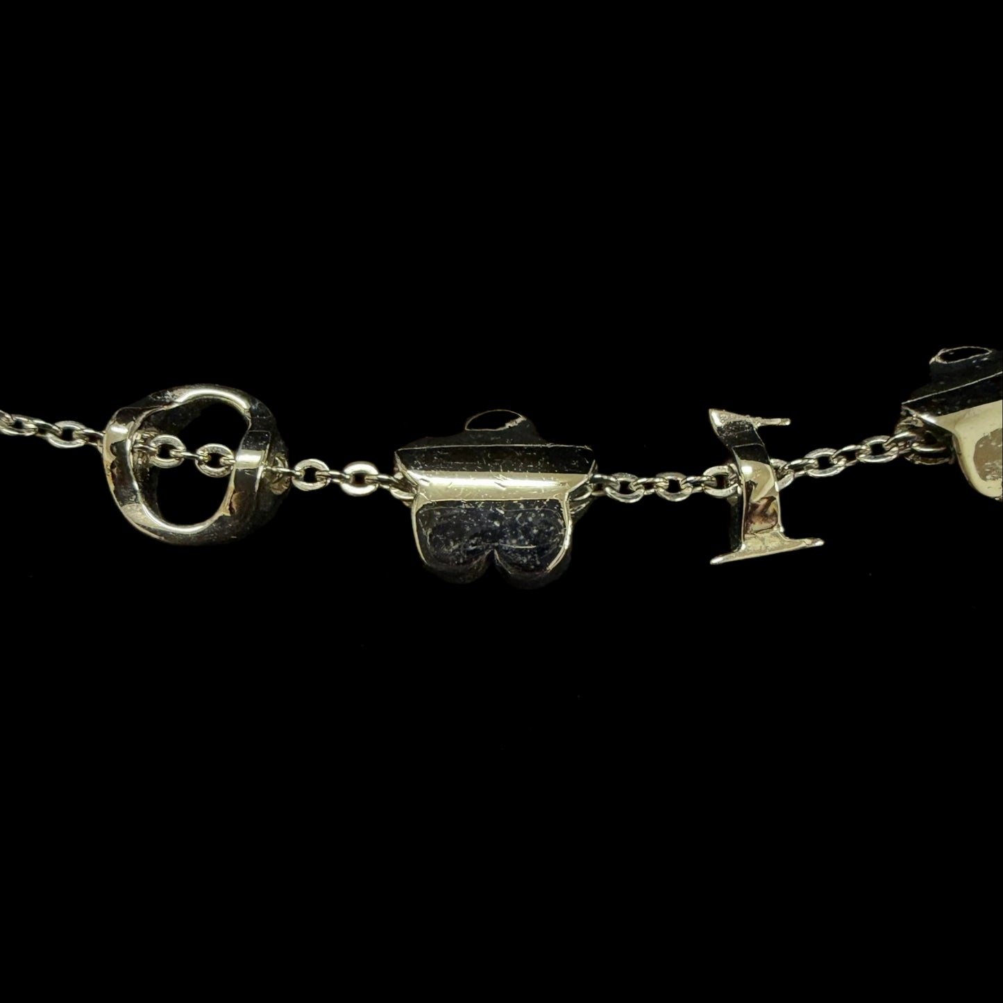 CHRISTIAN DIOR Flower & Letter Crystal Inlay Necklace Gold Tone Metal Thin Chain Adjustable Clasp Elegant Cute Design Full Set with Original Box and Dust Bag