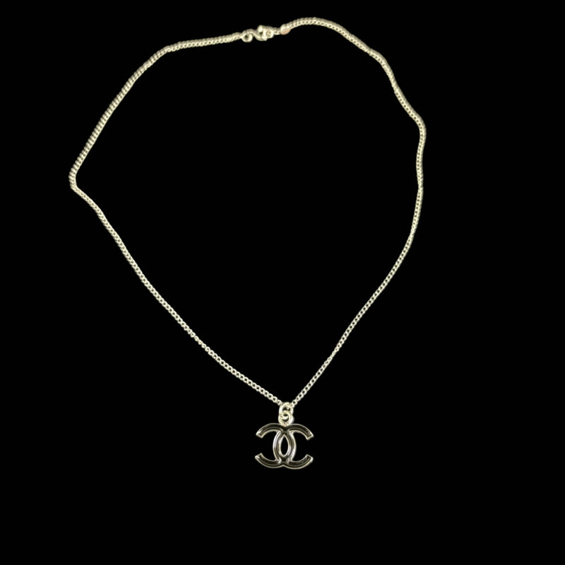 CHANEL Coco Mark Pendant Necklace, Black/Silver Hardware, 06V