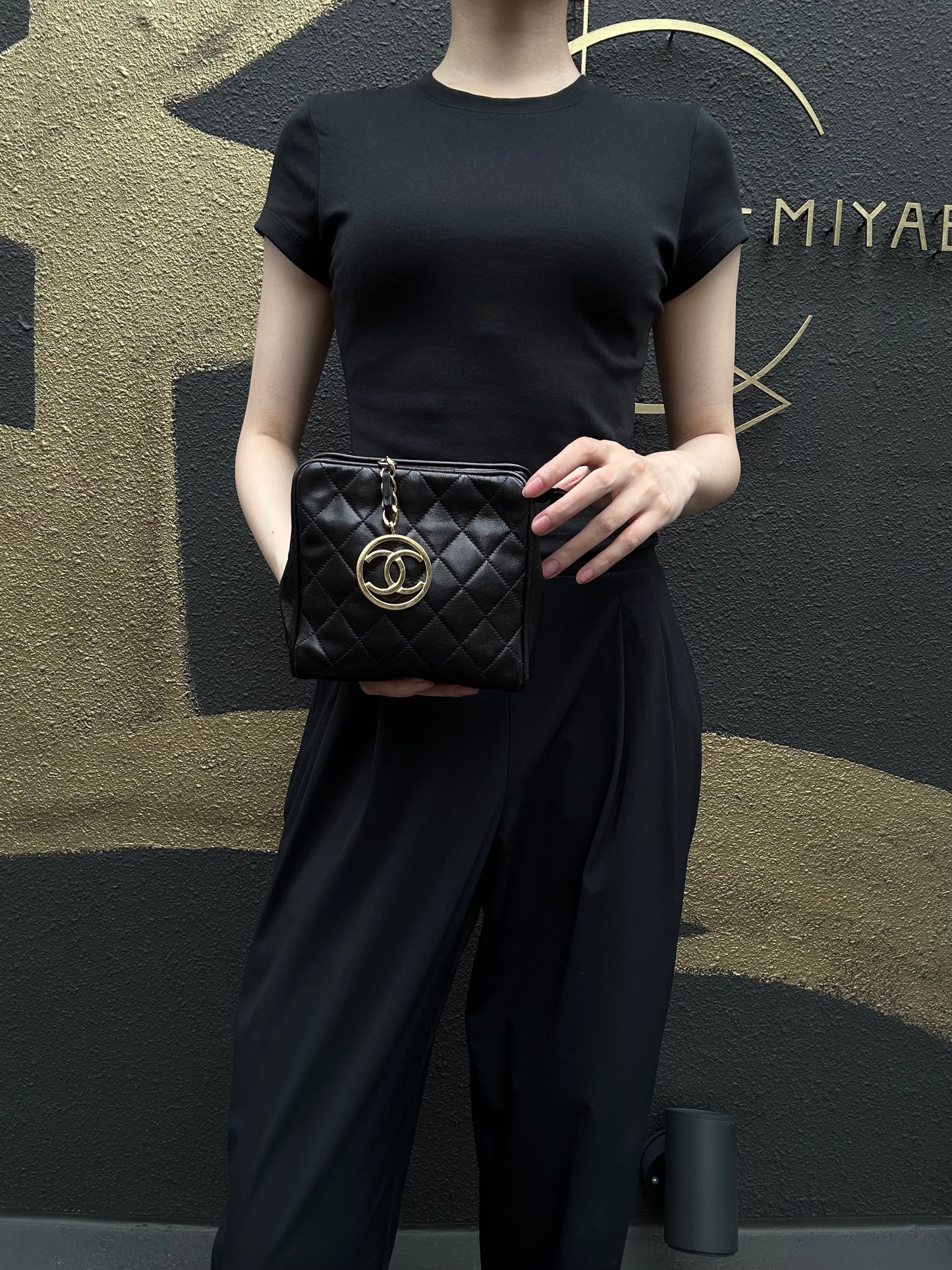 CHANEL Matelassé Shoulder Bag Lambskin Black Gold Hardware