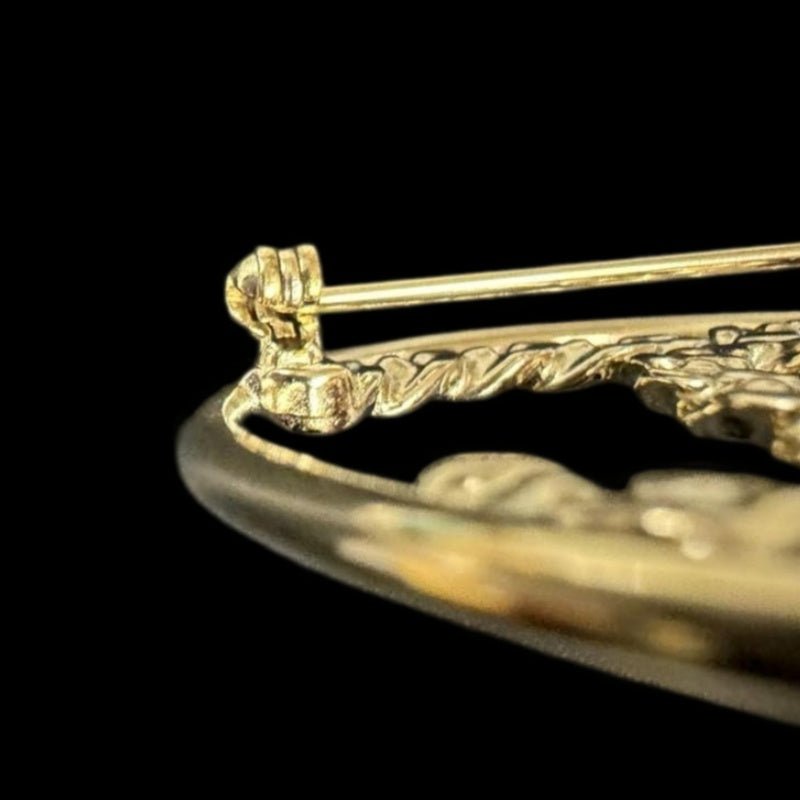 CHANEL Coco Mark Round Brooch Rhinestone Gold Alloy Hardware