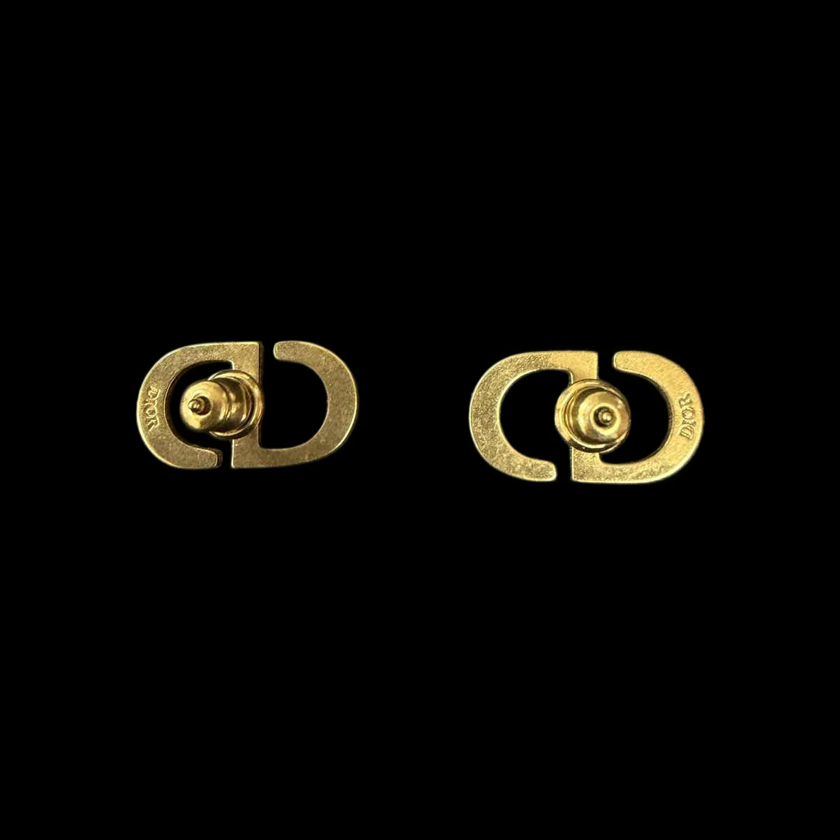DIOR DIOR CD Logo Rhinestone Stud Earrings, Gold Hardware, With Original Box & Dust Bag, DIOR Gold Rhinestone-Set Alloy Stud Earrings