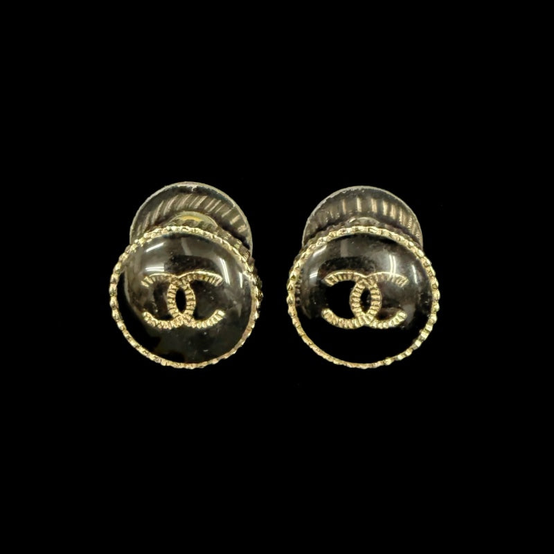 CHANEL Black Enamel Button Double CC Stud Earrings