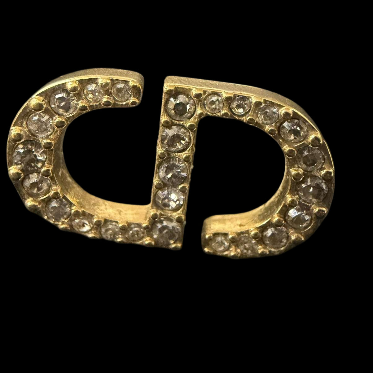 DIOR DIOR CD Logo Rhinestone Stud Earrings, Gold Hardware, With Original Box & Dust Bag, DIOR Gold Rhinestone-Set Alloy Stud Earrings