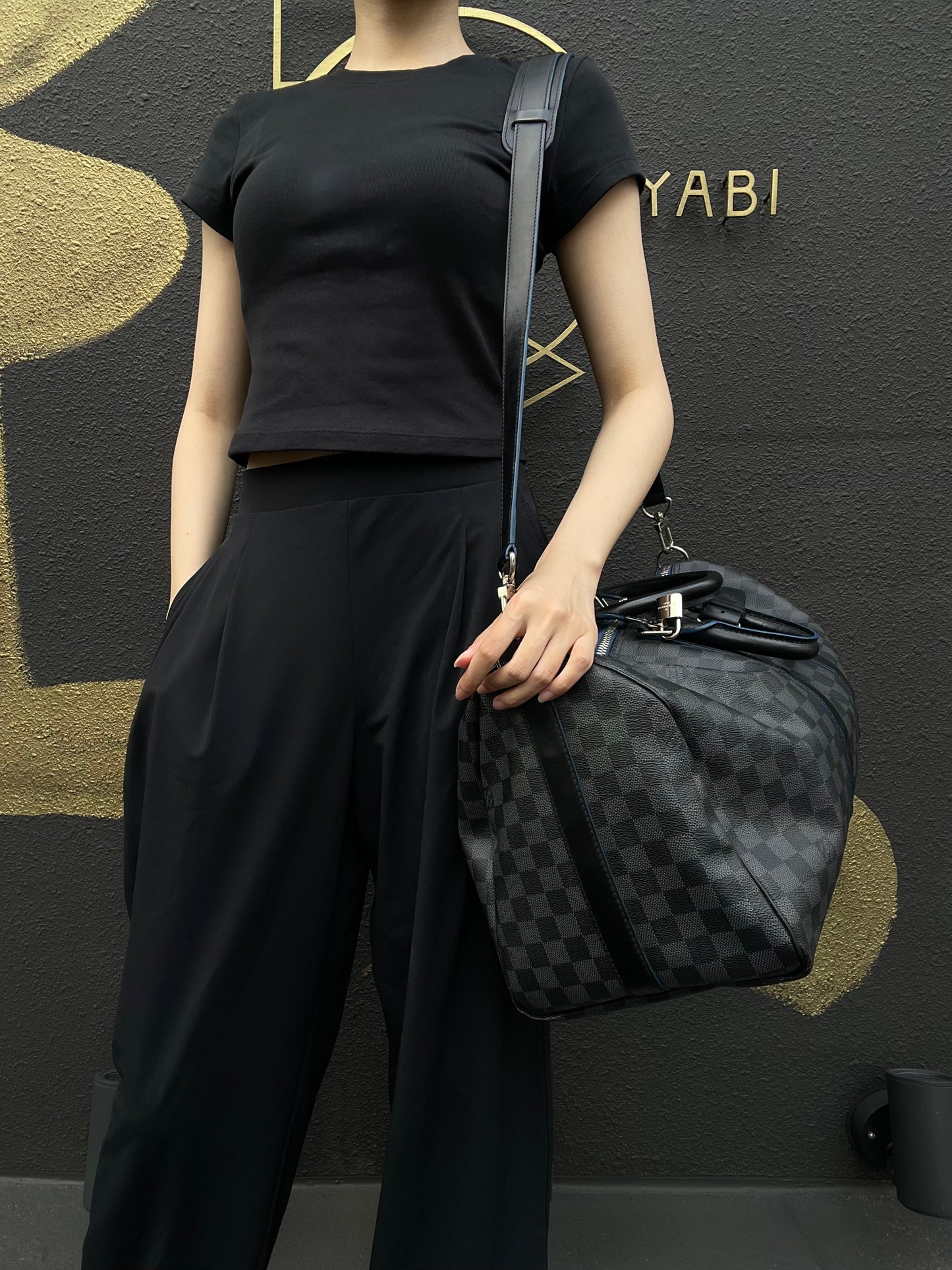 LOUIS VUITTON LV Keepall Damier Graphite Boston Travel Bag Black PVC
