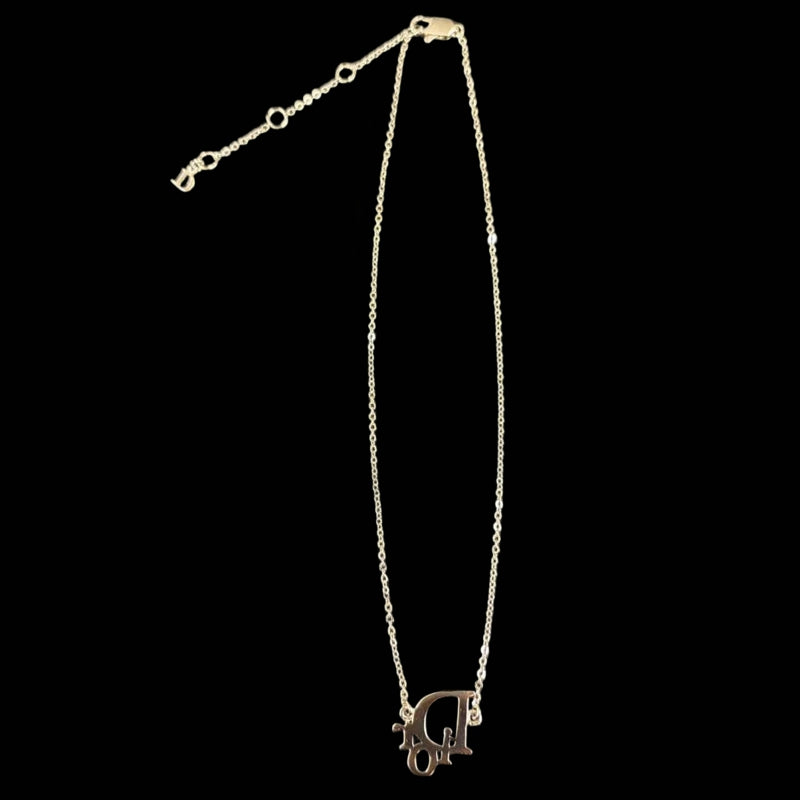 DIOR Dior Logo Pendant Necklace Rhinestone Silver Alloy Hardware