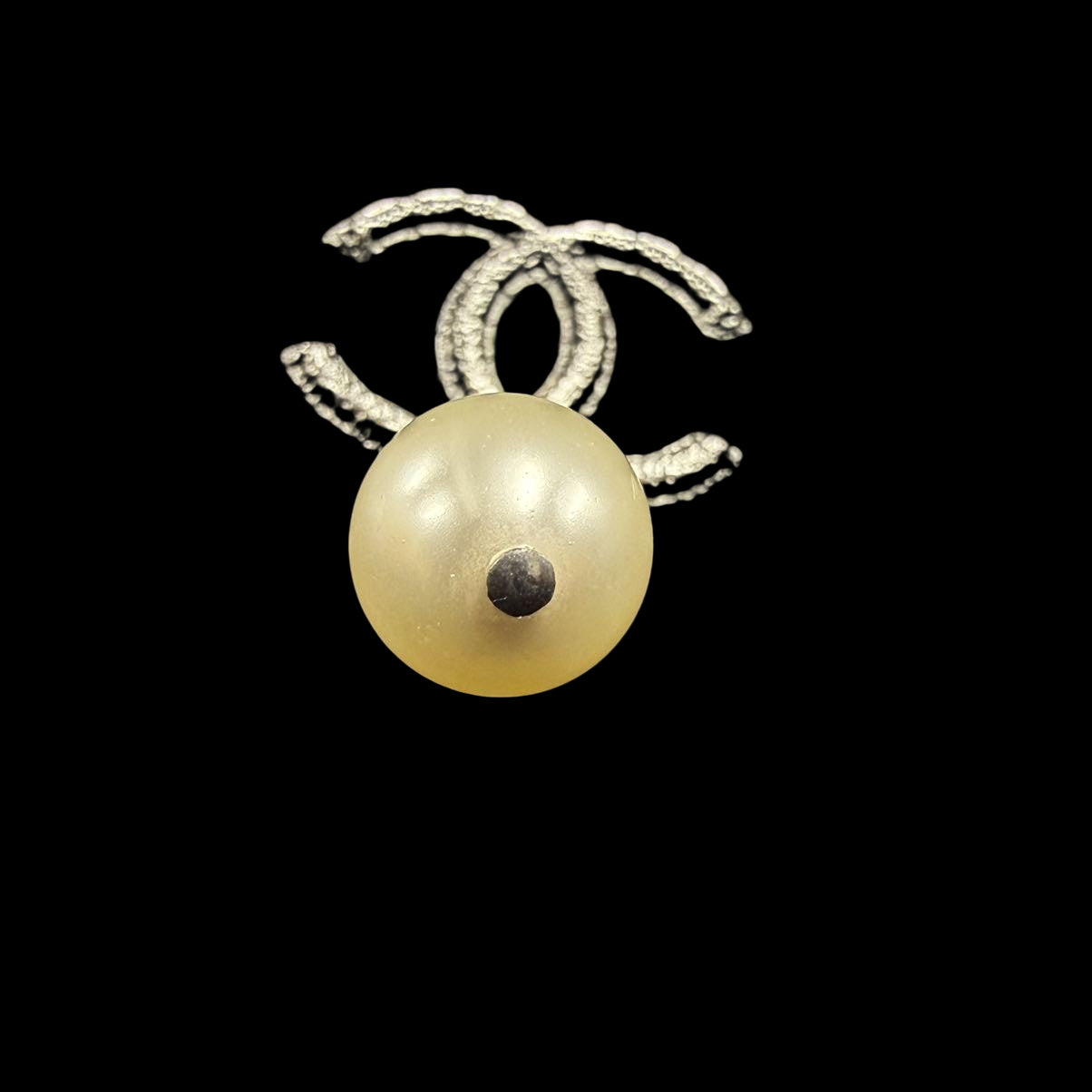 CHANEL Silver Alloy Faux Pearl Double CC Drop Earrings With Silver Hardware