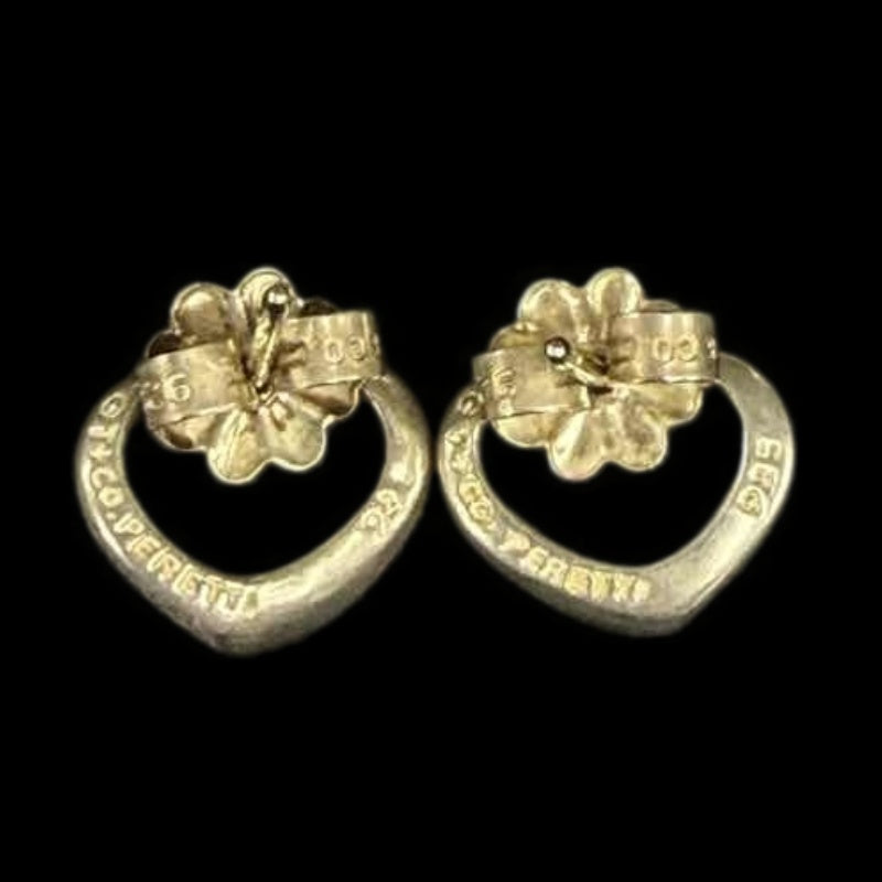 TIFFANY Heart Flower Stud Earrings Sterling Silver 925