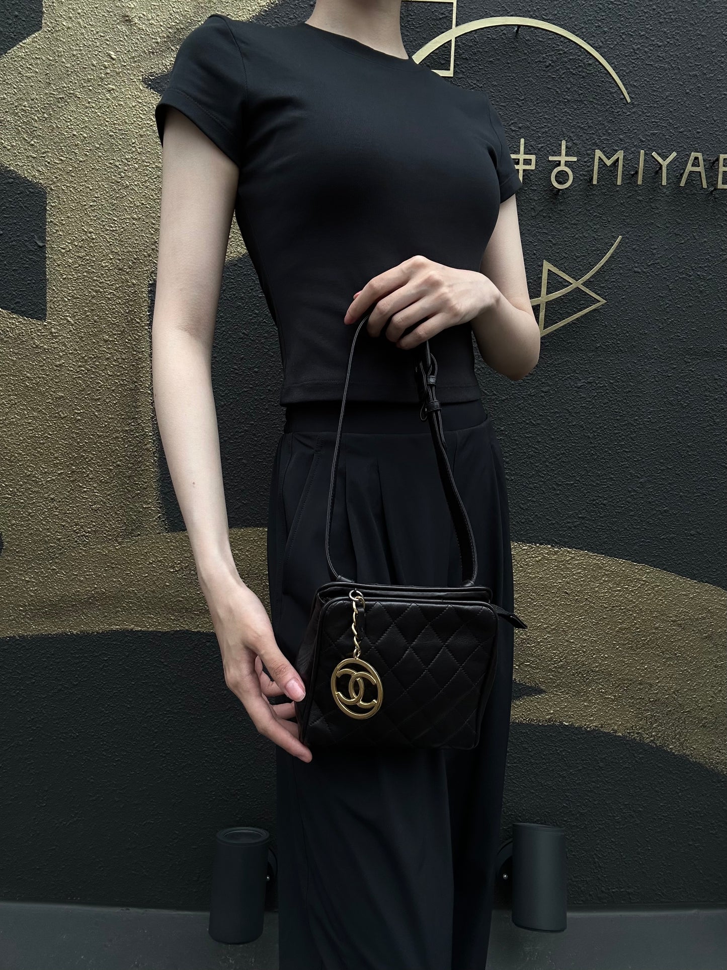 CHANEL Matelassé Shoulder Bag Lambskin Black Gold Hardware