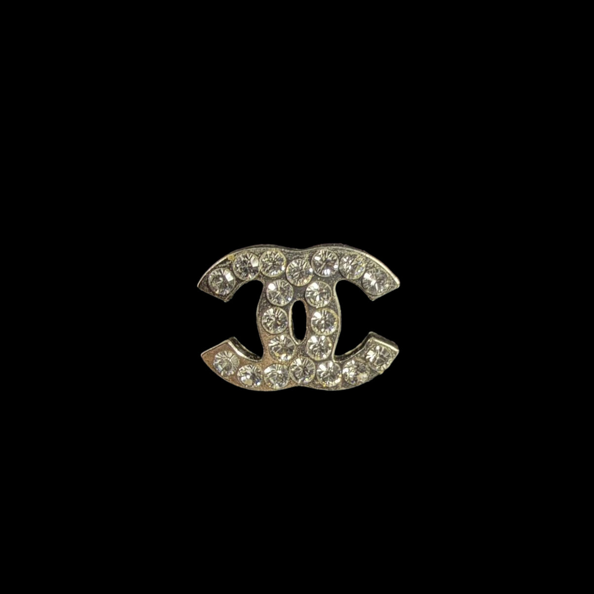 CHANEL CC Logo Earrings Pair Accessory Silver Metal Full Rhinestone Inlay Small Elegant Classic Design