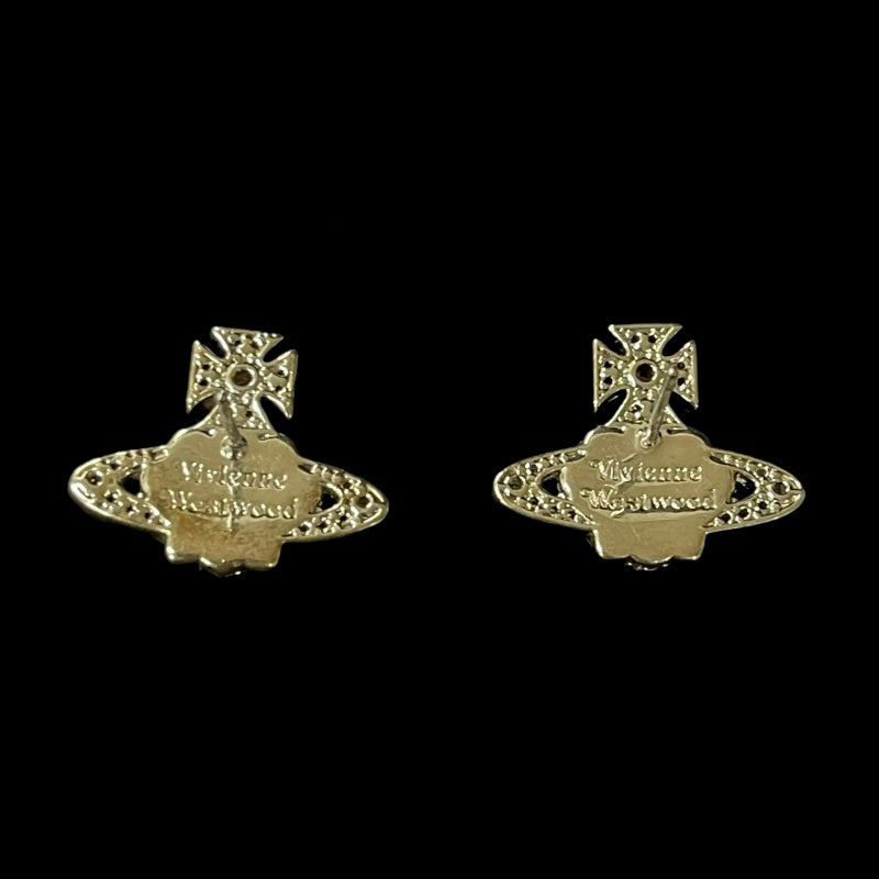 VIVIENNE WESTWOOD Saturn Earrings Silver Rhinestone Alloy With Original Case