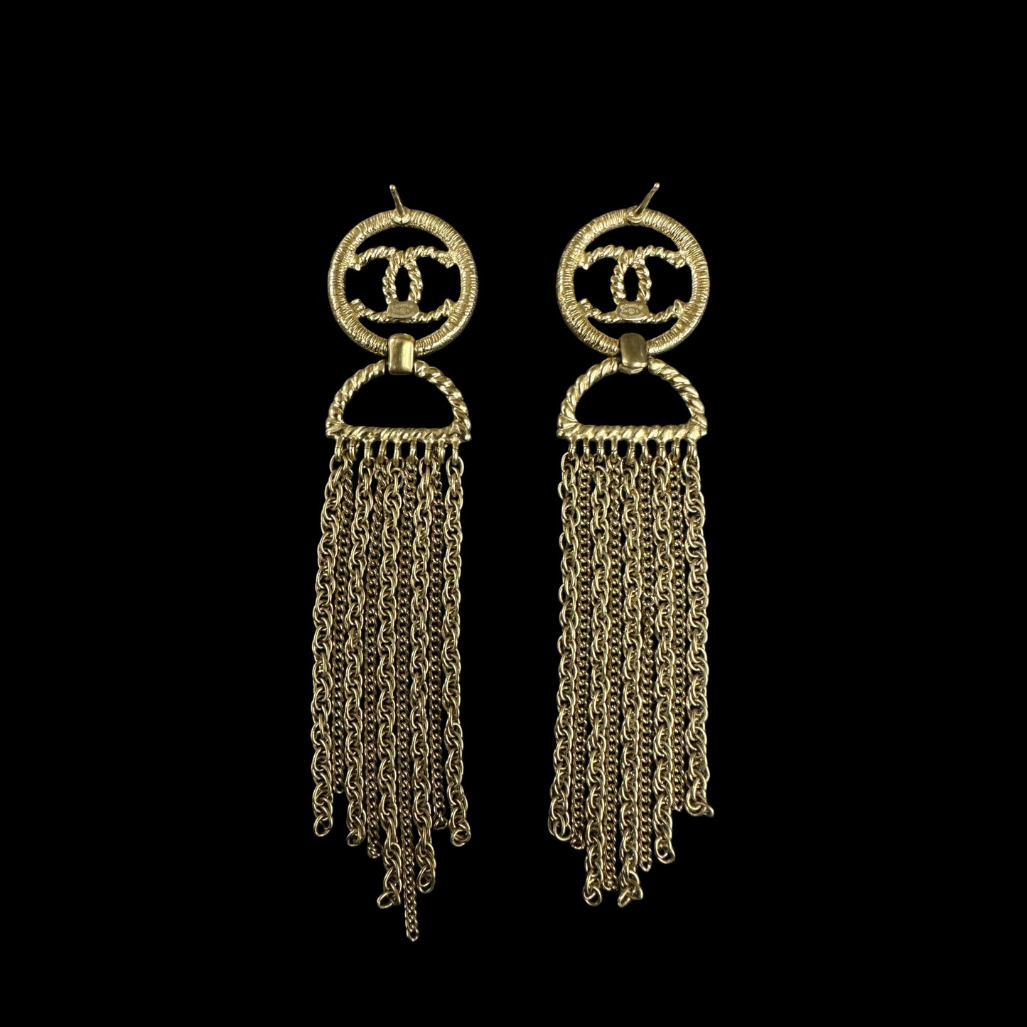 CHANEL Silver-tone Metal Fittings, Silver Alloy Logo Tassel Earrings