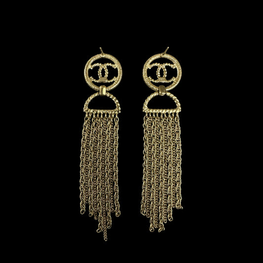 CHANEL Silver-tone Metal Fittings, Silver Alloy Logo Tassel Earrings